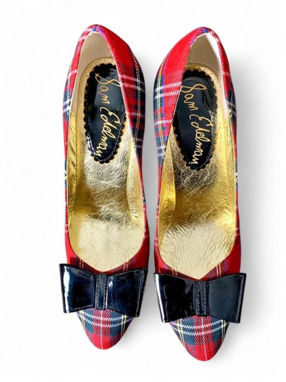 Sam Edelman Red Tartan Plaid Holiday Bow Pumps Heels 8.5